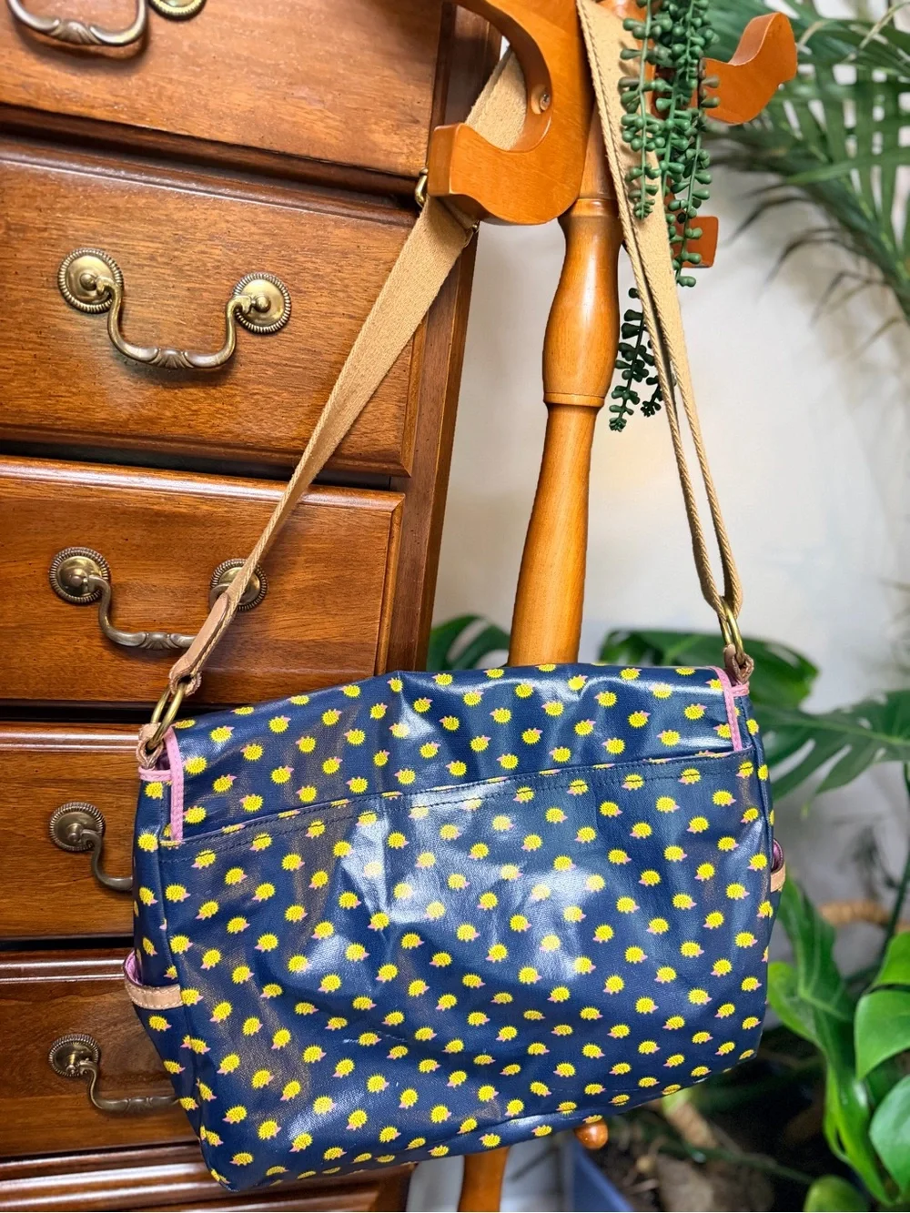 Restored Fossil Canvas Water Resistant Messenger Bag with Hedgehog Print